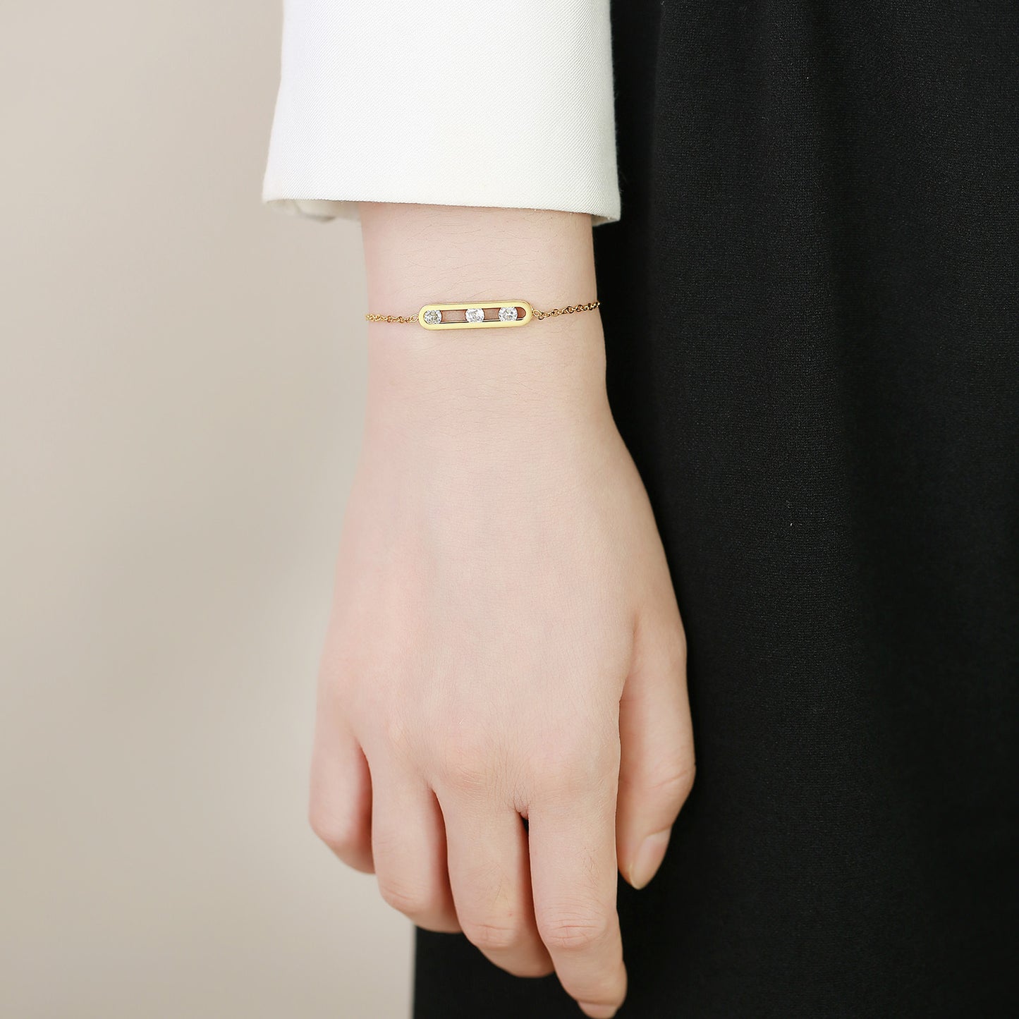Trendy Gold-Plated Geometric Bracelet with Three Zircons