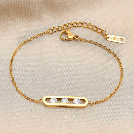 Trendy Gold-Plated Geometric Bracelet with Three Zircons
